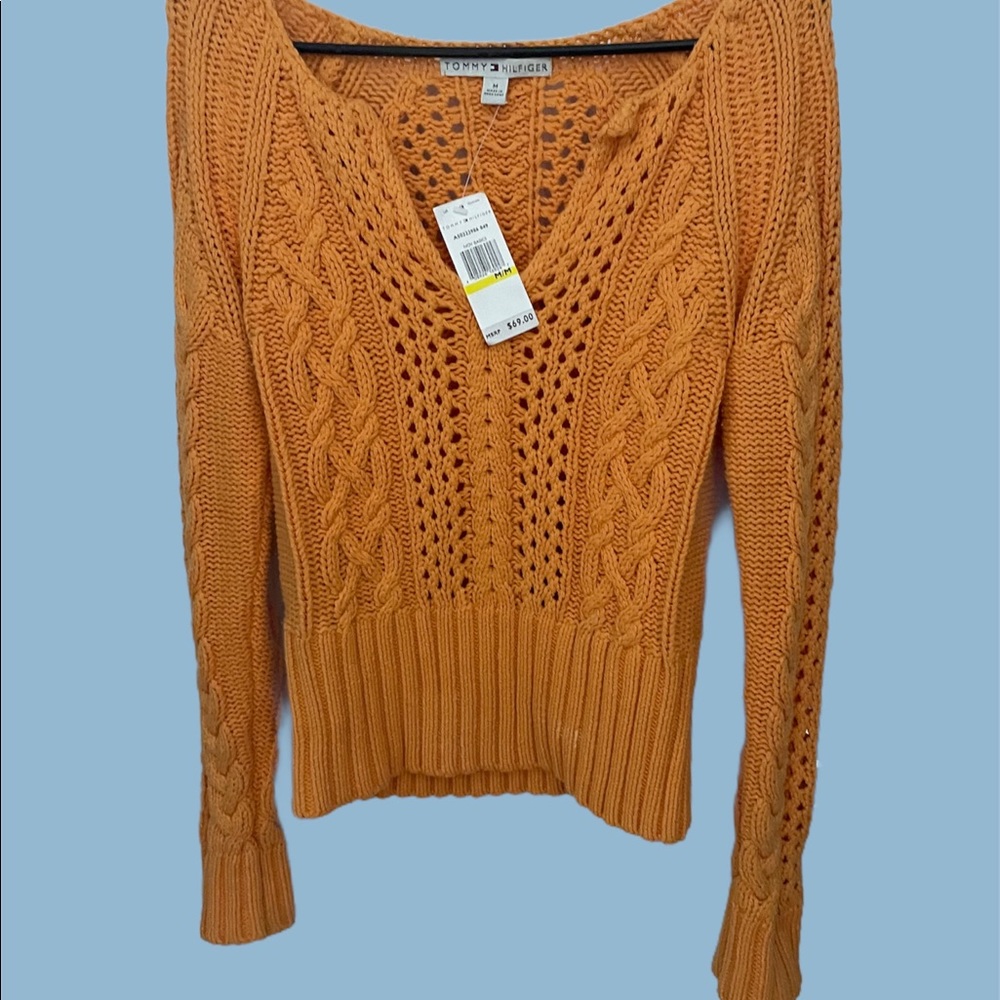 tommy hilfiger v-neck orange sweater nwt size M